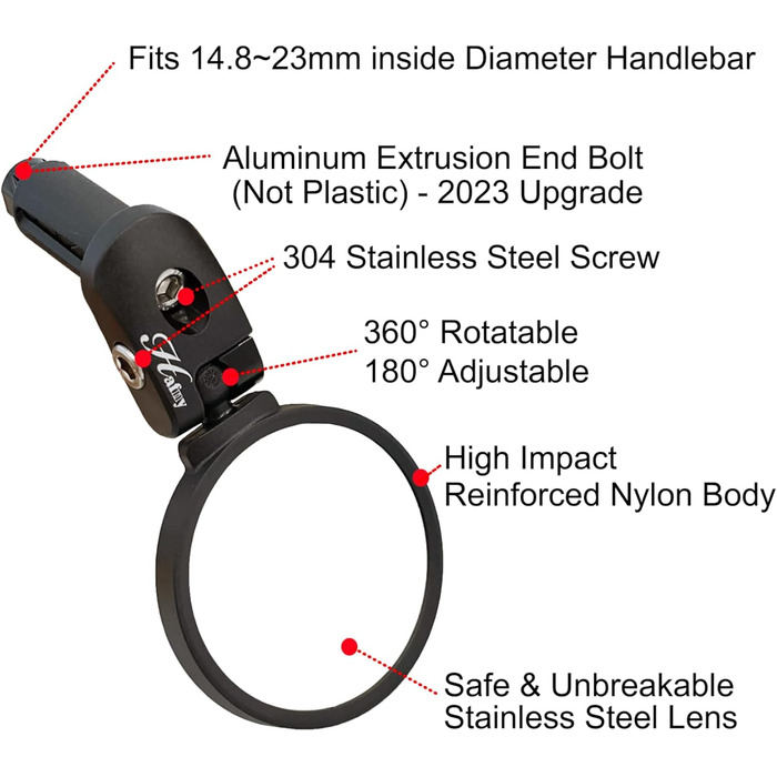 Велосипедне дзеркало Hafny, лінза з нержавіючої сталі, безпечне дзеркало заднього виду, лінза з нержавіючої сталі 62 мм