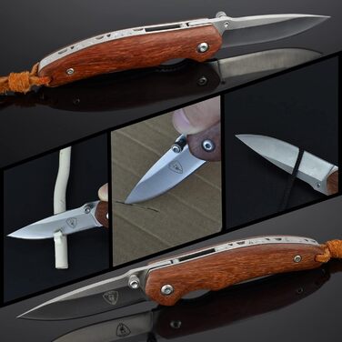 Кишеньковий ніж AUBEY Маленький, гострий складаний ніж міні-ніж зі сталевим лезом 440, дерев'яною ручкою, лайнерним замком - EDC н