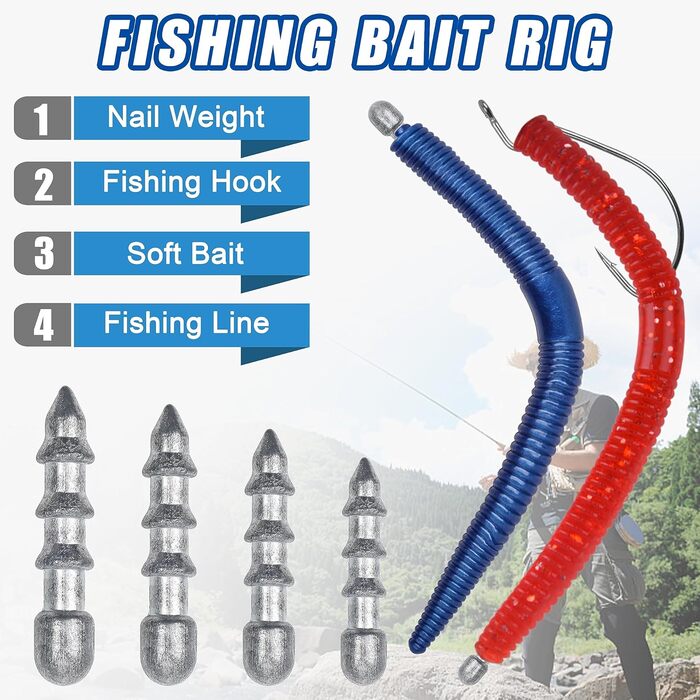 Набір рибальських цвяхів-вантажів, 60 предметів, цвяхи-вантажики для лову окуня, вставні грузила, черв&39яки, набір, рибальські цвяхи-вантажики для м&39яких пластикових приманок, Wacky Rig, ловля окуня