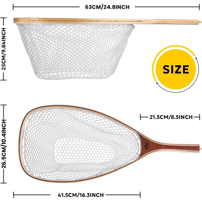 Підсак для нахлистової риболовлі SF з дерев&39яним каркасом, м&39яка гумова сітка, підсак для форелі, компактний підсак &quotспіймав і відпусти&quot