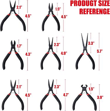 Набір міні-плоскогубців 8 шт. гострі, круглі, плоскі, довгі, з вигнутими та діагональними губками, кусачки та плоскогубці для рукоділля, електроніки та ювелірної справи, в чохлі