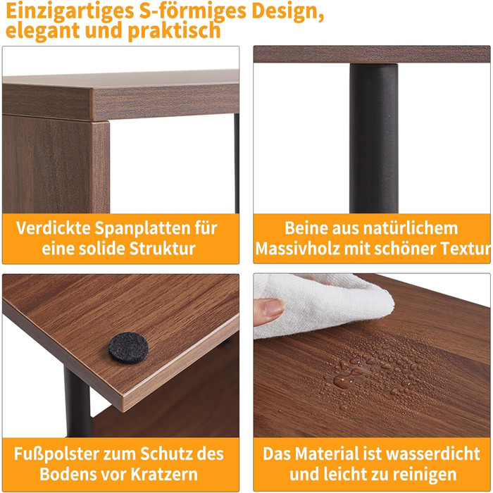 Подібний вузький журнальний столик, 3-ярусний журнальний столик з відкритими полицями, нековзні ніжки, сучасна тумбочка, журнальний столик для невеликих приміщень, вітальня, коричневий YD-ST003LW