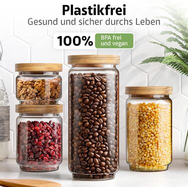 Набір банок для зберігання з кришками НОВИНКА ГЕРМЕТИЧНІ ТА ЗАХИЩЕНІ ВІД МОЛІ Скляні контейнери для зберігання з дерев&39яними кришками Банки для спецій та продуктів 300, 500, 700 та 1000 мл 4 різних розміри
