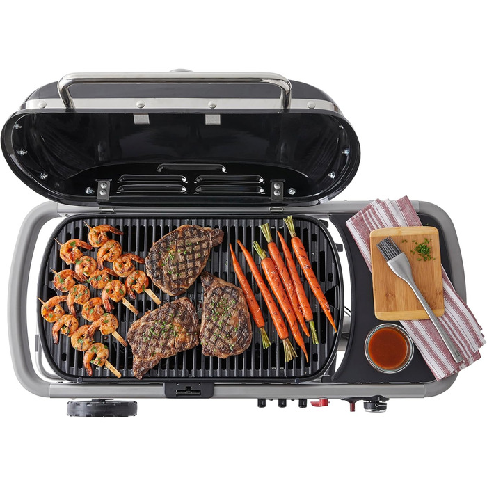 Газовий гриль Weber Traveler/Складана конструкція з колесами, автоматичним блокуванням кришки та термометром кришки, 1 конфорка, ширина 111 см, площа гриля 63 x 34 см, чорний (9010079)