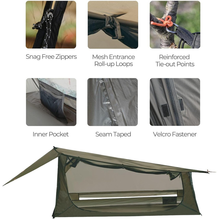 Бівак-намет onewind для 1 особи, 3-сезонний надлегкий туристичний намет з нейлону з дощовиком, водонепроникний бівак-мішок, одномісний намет для кемпінгу на свіжому повітрі, без трекінгових палиць, сучасний