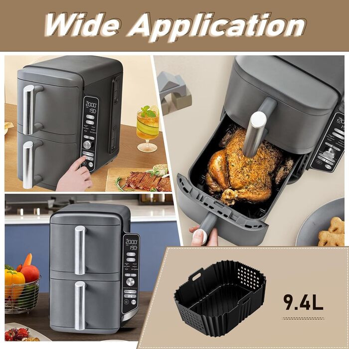 Аерофритюрниця з силіконовою формою для Ninja Double Stack XL 9.5L SL400EU, аксесуари для фритюрниці, аксесуари для силіконової форми з боковим отвором, аксесуари великої місткості, також сумісні з Ninja SL401