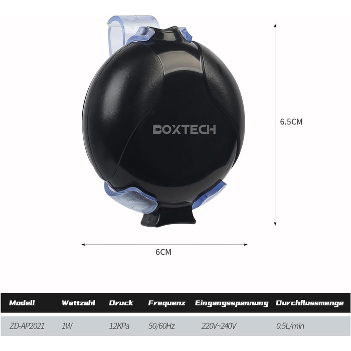 Кисневий насос Boxtech Mini Quiet Aquarium з повітряним каменем та силіконовим шлангом для акваріумів та нано-акваріумів (чорний)