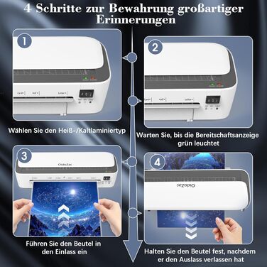 Термоламінатор для формату A4, ламінатор A4, термоламінатор 11 в 1 з 36 ламінувальними пакетами, холодним/гарячим ламінатором, 3 ріжучими головками та вбудованим тримером для школи, дому та офісу, A4 білий