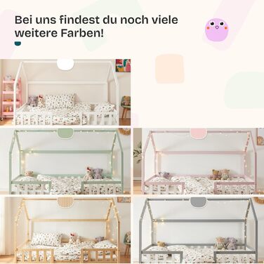 Ліжко Sisimiut Montessori House 80 x 160 см із захистом від падіння, дерев&39яне дитяче ліжко, підлогове ліжко, рейкова основа, сосна, матово-білий колір, 80 x 160 см, матрац не входить до комплекту