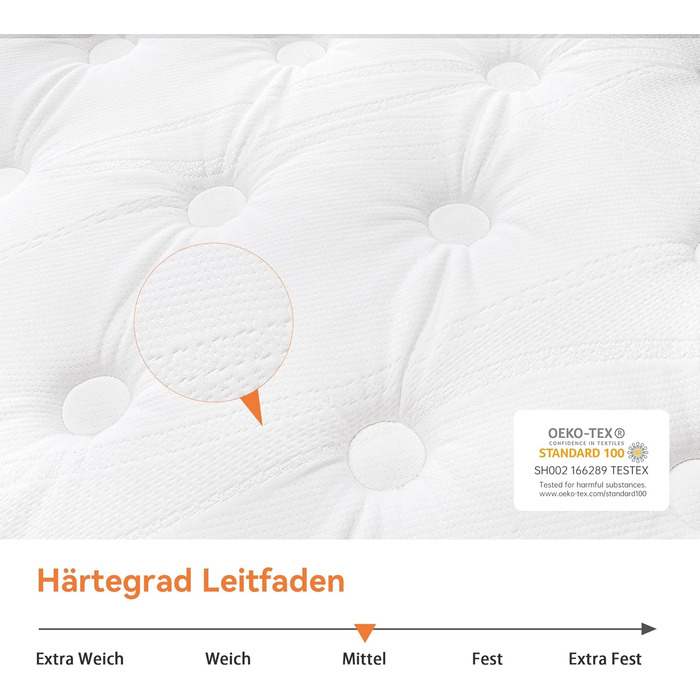 Матрац TeQsli з гелевими пружинами 140x200 см, висота 25 см, 7-зонний пружинний матрац з гелевою піною з ефектом пам&39яті, ергономічна підтримка та зняття тиску, H3 H4, сертифікований Oeko-Tex та CertiPUR, 25 см, 140 x 200 см