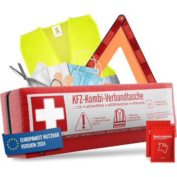 Автомобільна комбінована сумка (3 в 1) відповідно до чинного стандарту 2024 - Вкл. попереджувальний трикутник, захисний жилет - Ап