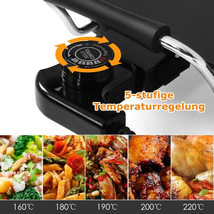 Електрична плита гриль 1800 Вт, електрогриль з антипригарним покриттям, 90 х 23 см, настільний гриль 5 рівнів з регулюванням температури, в т.ч. 6 невеликих дерев'яних скребків і 2 антипригарних кільця, барбекю та вечірки, 4LIFE