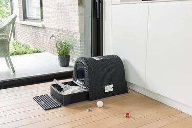 Котячий туалет Curver Petlife з кришкою, включаючи совок, сучасний вигляд ротанга, антрацит, 51,5 x 38,5 x 40 см