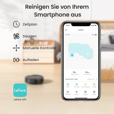 Робот-пилосос LEFANT M210P, робот-пилосос для уникнення перешкод, робот-пилосос із керуванням APP, тихий робот-пилосос, сумісний із Alexa, ідеально підходить для шерсті домашніх тварин, килимів, твердої підлоги
