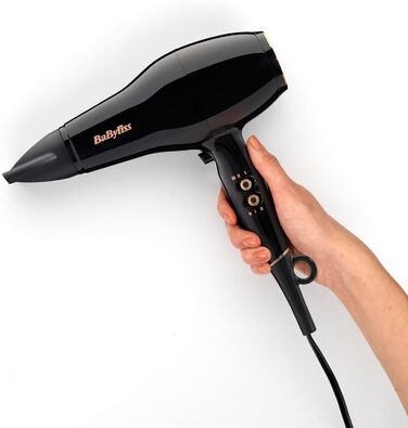 Фен BaByliss Pro Power D5245E EU Потужний (2300 Вт), професійний AC-двигун, іонна технологія проти особливого пушення, 3 температурні та 2 швидкісні режими, чорний