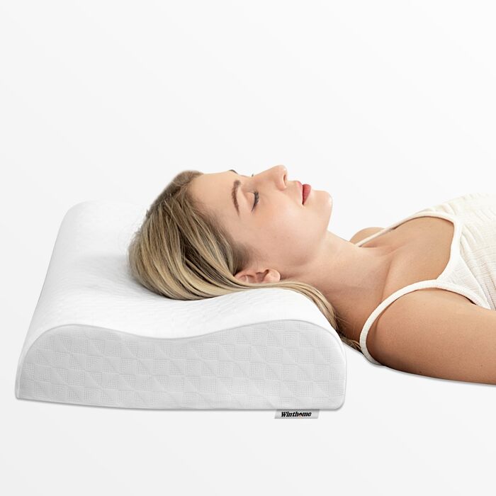 Подушка Winthome з піни з ефектом пам&39яті, подушка для шиї з високою та низькою фіксацією, подушка для шиї без клею, ергономічна подушка з чохлом, що прається, подушка для сну на спині, боці та животі (60x36x9/11 см)