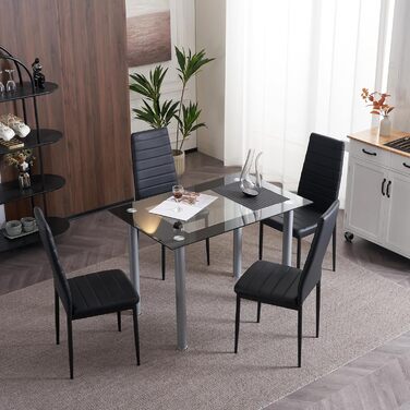 Кухонні стільці LEADZM, Набір із 4 обідніх стільців із високою спинкою, Водонепроникні для їдальні та кухні, Обідній стілець 120 кг (Чорний, Комплект із 4) Комплект із 4 предметів Чорний