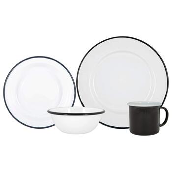 Набір столового посуду Argon Tableware з білою емаллю - 25,5 см - 16 предметів - білий/чорний