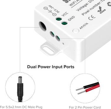 Світлодіодний WiFi контролер iOS/Android Керування групою додатків для SK9822 SK6812 SK6812-RGBW WS2801 WS2813 WS2815 Цифровий адресний світлодіодний модуль RGB стрічки DC5V-24V (M1SP801E), 2812B WS2811 SP108E