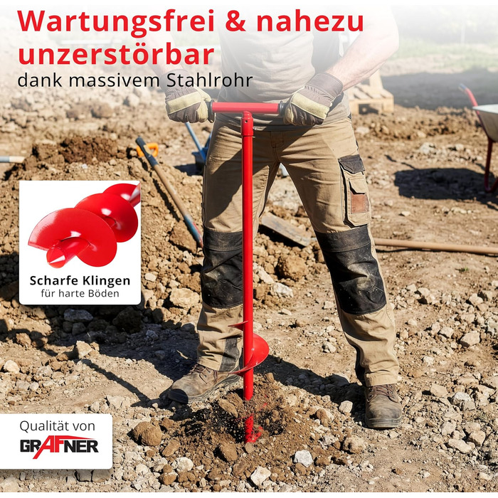Бурильний пристрій Grafner для свердління отворів до Ø 100 мм, надміцний, зі сталі, з великим шнеком, антиковзними ручками, ідеально підходить для встановлення стовпів парканів, посадки дерев, кущів та рослин, бури для землі