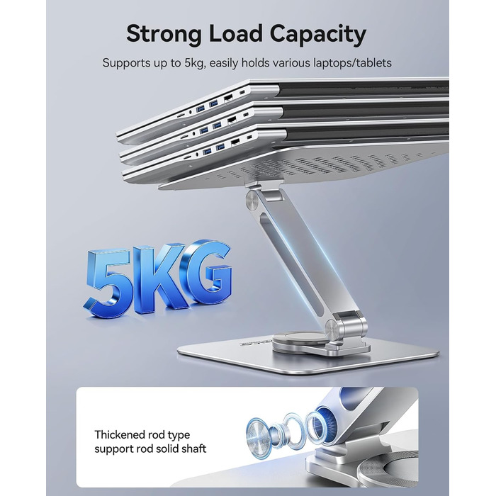 Основа для ноутбука ORICO з регульованою висотою та поворотним механізмом на 360, алюмінієва складана підставка для ергономічної роботи з MacBook Air/Pro та ноутбуками/планшетами 13-17.3, колір сріблястий - ST10