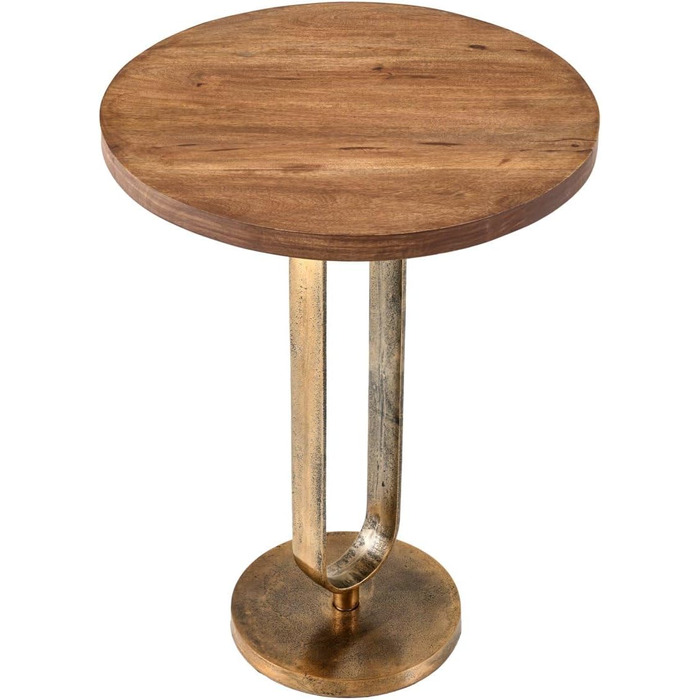 Бароковий журнальний/приставний столик, круглий, із золота, латуні та дерева манго, античний вигляд, стиль бароко, репродукція, висота 60 см