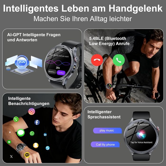 Розумний годинник YUPENG AI для чоловіків з чатом, GPT/ЕКГ/HRV/функціями тіла/ІМТ/сечовою кислотою/світлодіодним підсвічуванням, 1,53-дюймовий годинник для здоров&39я з функцією телефону, 24-годинний монітор артеріального тиску/SpO2 для сну/SOS, екстрений