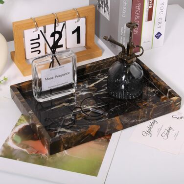 Мармуровий піднос, натуральний піднос для ключів, піднос для ванної кімнати, кухонний органайзер для стільниці, серветки, свічки, рушник, ювелірні вироби, рослина, косметичні підноси (чорне золото, 30 x 20 x 3 см) Чорне золото 30 x 20 x 3 см