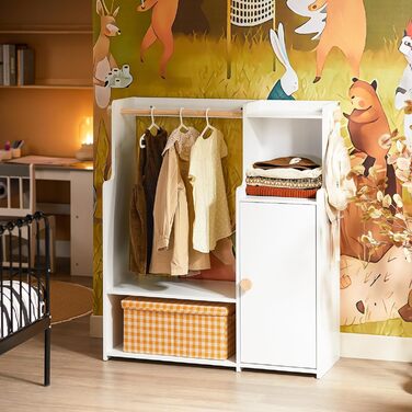 Дитяча шафа SoBuy з 2 гачками, Дитяча шафа, Шафа для дитячої кімнати, Дитяча вішалка для одягу, Дитяча полиця, Дитяча кімната, Білий, 94x110x35 см, KMB110-W