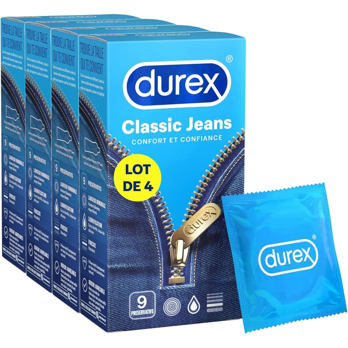 Презервативи Durex Classic Jeans, комфорт та довіра 4 x 9 презервативів