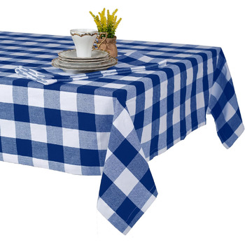 Скатертина 140х240 - Міцна бавовняна скатертина - Високоякісна скатертина синя в клітинку - Скатертина - Скатертина з тканини, що