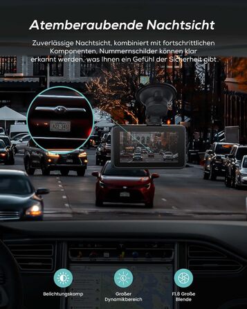 Відеореєстратор передній, 2160P автомобільна камера з картою пам'яті 32GB, нічний відеореєстратор з циклічним записом, G-сенсорне