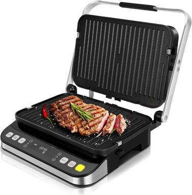 Контактний гриль Taylor Swoden 2000 Вт, бутербродниця на 4 скибочки, двосторонні знімні пластини з антипригарним покриттям, незалежний контроль температури, відкриття на 180, сенсорний світлодіодний екран, знімний піддон для крапель