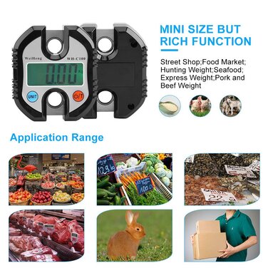 Електронні ваги, цифрові підвісні ваги з РК-дисплеєм, 150 кілограмів, електронні ваги з підвісними гачками та петлею для зважування (чорні)