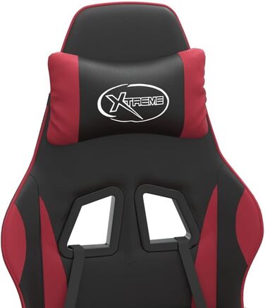 Геймерське крісло з підставкою для ніг, обертове, чорно-бордове, штучна шкіра, регульована спинка та висота, обертання на 360 градусів, зручні подушки для голови та попереку, міцний металевий каркас, 36,5 x 42 см (Ш x Г), чорно-бордове