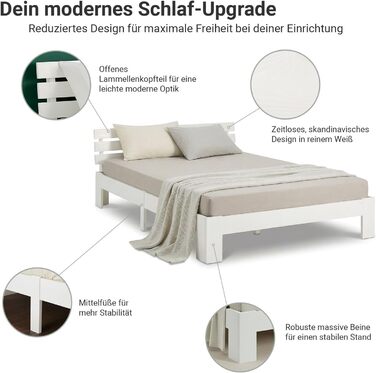 Дерев&39яне ліжко Homestyle4u 120x200 Білий каркас ліжка з масиву сосни з рейковою основою, сучасний футон для спальні Артикул 1892 120 x 200 см Білий