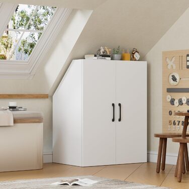 Похила стельова полиця MSFE з 2 дверима, 100x80x51,5 см, шафа для похилих стін у спальнях на горищі, біла дерев&39яна книжкова полиця, 4-рівнева полиця для похилих стель (2 двері)