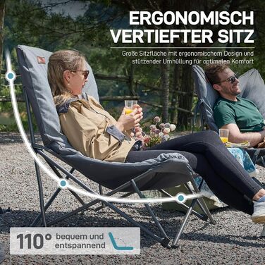 Розкішне кемпінгове крісло EVER ADVANCED, складне XXL, вантажопідйомність 180 кг, велике кемпінгове крісло, розкладне крісло, товсто оббите з високою спинкою, садове крісло, розслаблююче крісло для кемпінгу, саду, балкону, риболовлі, фестивалю, використан