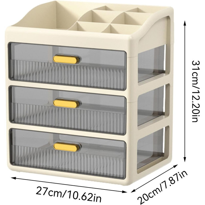 Організатор косметики для туалетного столика, настільний органайзер з ящиками - настільна вітрина для зберігання косметики з 3 ящиками полиця для зберігання косметики великої місткості, Lidscha High-top Xl