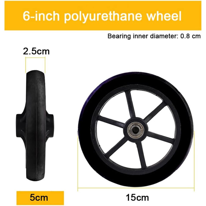 Коліщатка для інвалідних візків, чорні передні коліщатка для інвалідних візків, колісний комплект для візка, передні колеса для інвалідних візків, нековзні 8-дюймові поворотні коліщатка для ходунків (розмір 150 мм / 6 дюймів) 150 мм / 6 дюймів