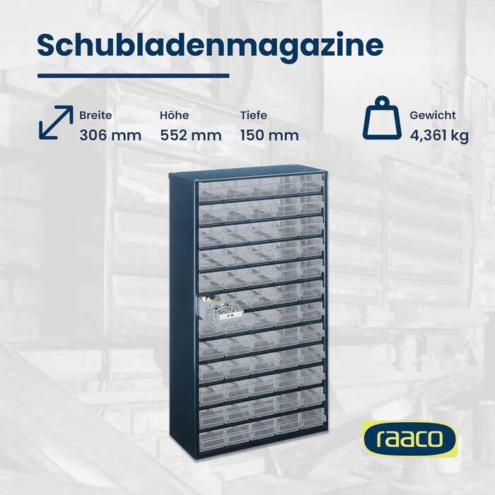 Органайзер для дрібних деталей raaco C12-60 з 60 висувними ящиками, вантажопідйомність 39,6 кг, 15 x 30,6 x 55,2 см, підходить для настінного кріплення, гвинтова підставка для дрібних деталей для системи організації майстерні