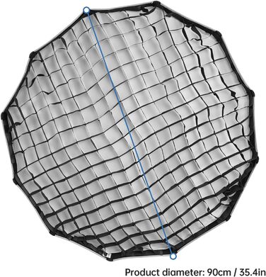 См/35,4 дюйма Швидкознімний параболічний софтбокс Складний Softbox Bowen Mounted Honeycomb решітка для фотостудії Фотографія Портрет Пряма трансляція 90 см Чорний і сріблястий колір, 90