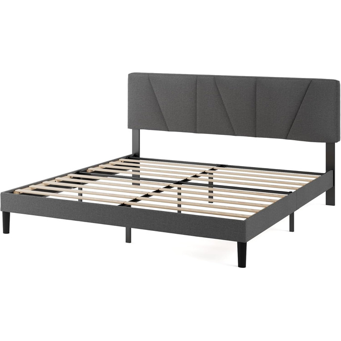 Ліжко Zinus Maya з м&39якою поверхнею 180x200 см з узголів&39ям - Високе ліжко 30 см 180x200 з дерев&39яною рейковою основою - Компактне пакування та легке складання - Темно-сірий 180200 см