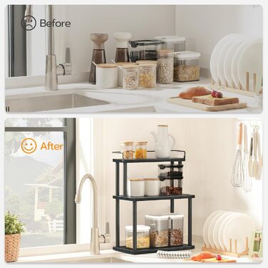 Стійка для спецій HOOBRO, кухонна полиця, 3-рівнева стійка для зберігання, органайзер для столу, для кухонної стільниці, столу, кабінету, офісу, чорна EBB02TL01