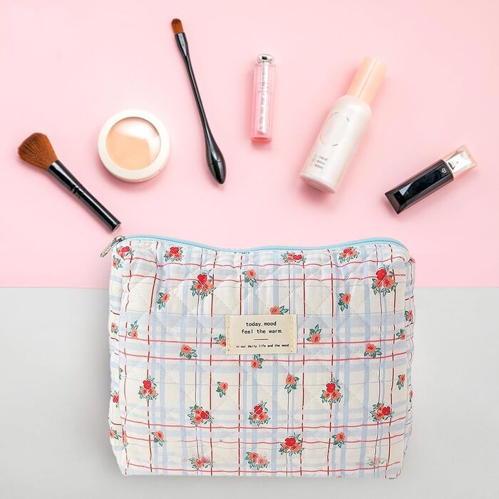 Набір стьобаних бавовняних косметичок Fiorky з 3 частин з квітковим візерунком, велика місткість, застібка-блискавка, набір бавовн
