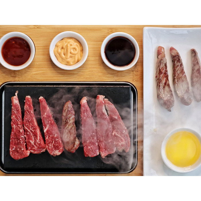 Набір страв Лавовий камінь (7 предметів) Набір з гарячим каменем, тарілками та мисками для занурення на практичній дерев'яній дошці Стейк Стоун, Стейк Стоун, Гарячий кам'яний стейк, Гриль Стоун модель 2 7 шт.