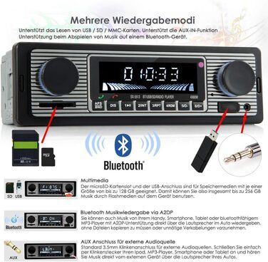 Автомобільна радіостанція iFreGo з Bluetooth гучний зв'язок, 1 DIN Bluetooth радіо з USB-портом/AUX/TF/MP3-плеєром, FM-автомагнітола з бездротовим пультом дистанційного керування, дисплей часу, 60WX4