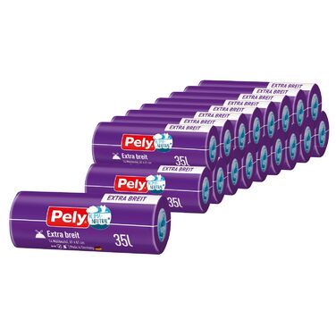 Сміттєві пакети Pely зі шнурком, що запобігають запаху, 35 літрів, надзвичайно широкі - вигідна упаковка, 19 x 14 шт. , для утилізації залишкових відходів