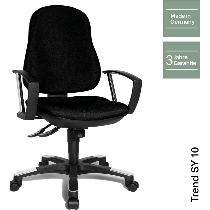 Офісне крісло, стілець для роботи, ергономічний, з підлокітниками, чорна тканинна оббивка, 110 x 56 x 45, 9020AG20, Trend SY 10