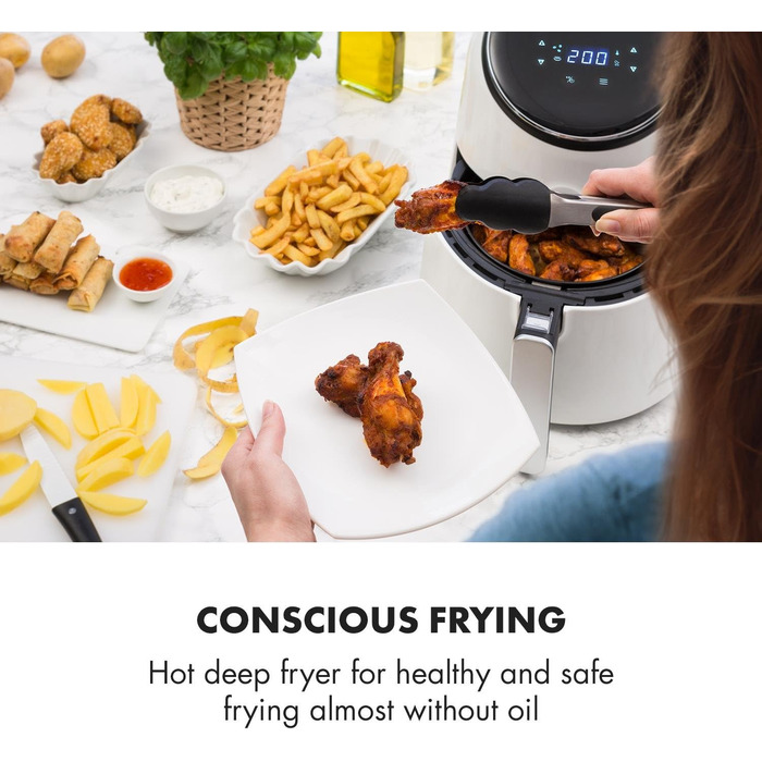 Фритюрниця, фритюрниця, аерофритюрниця, 1300 Вт, ємність 2,5 л, смаження без жиру, випічка, гриль, смаження, 8 програм, антипригарне покриття CeraPlus, білий